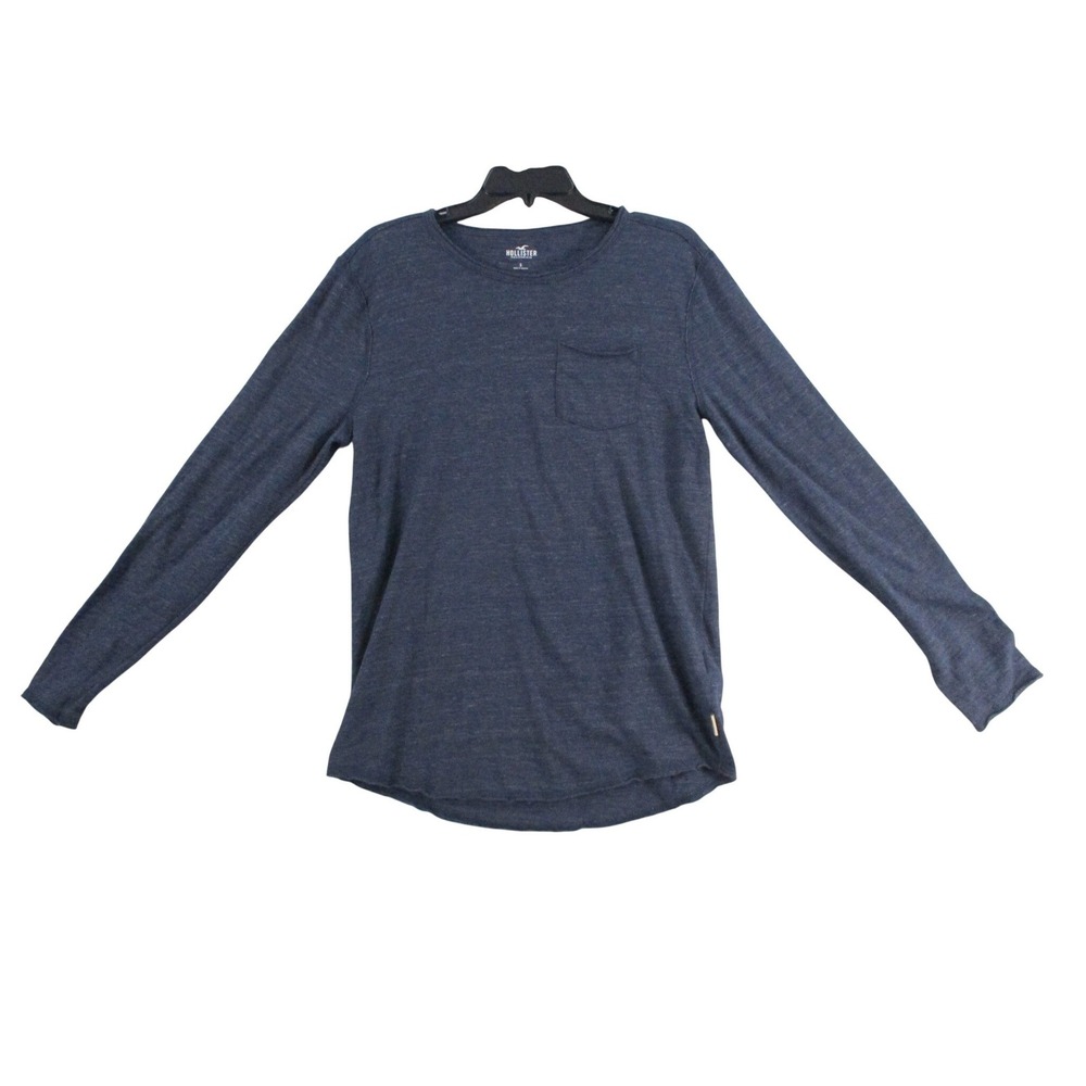 Hollister Mens Small Navy Blue Heathered Long Sleeve Pocket T-Shirt 85-2639